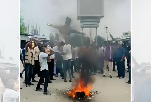 रौतहटमा प्रधानमन्त्री बालेन विरुद्ध प्रदर्शन गर्दै पुतला दहन