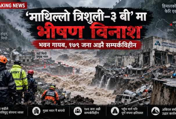 ‘माथिल्लो त्रिशूली–३ बी’ मा भीषण विनाश: भवन गायब, १७९ जना अझै सम्पर्कविहीन