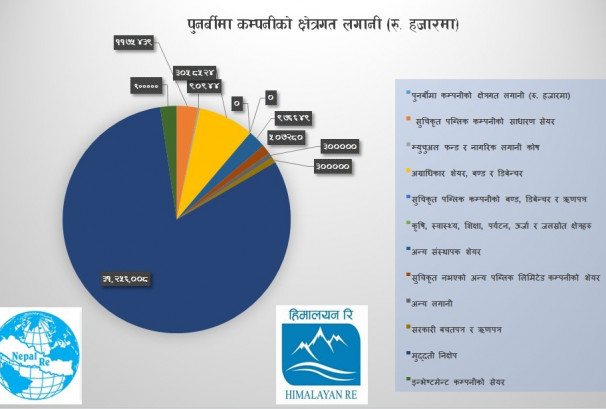 नेपाल रि र हिमालयन रि इन्स्योरेन्सको ८१% रकम मुद्दती निक्षेपमा, ९१.३७% ले बढ्यो सेयर बजारमा लगानी