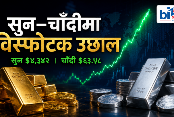 सुनचाँदीमा एकैदिन विस्फोटक उछाल, सुनको मूल्य प्रतिऔंस ४,३४२ डलरमाथि