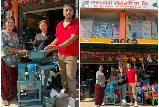 बाढीले बगाएको प्रतिमाको व्यवसाय फेरि उठ्दै, नामिया सदस्य घिमिरेले दिए मसला पिस्ने मेसिन