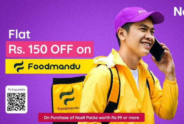 एनसेलका ग्राहकले फुडमाण्डुबाट खानाका परिकार अर्डर गर्दा रु. १५० छुट पाउने