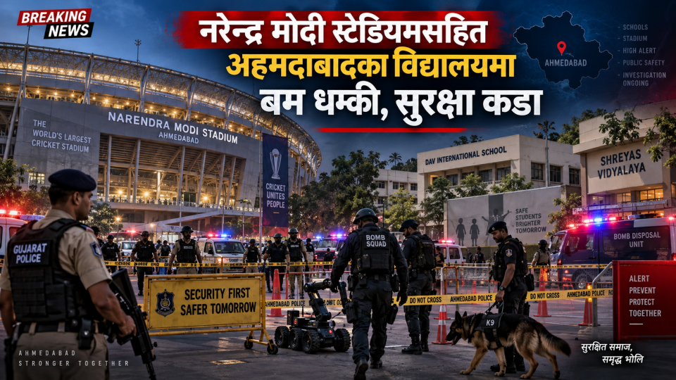 नरेन्द्र मोदी स्टेडियमसहित अहमदाबादका विद्यालयमा बम धम्की, सुरक्षा कडा