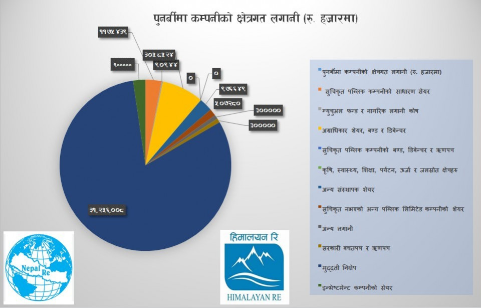 नेपाल रि र हिमालयन रि इन्स्योरेन्सको ८१% रकम मुद्दती निक्षेपमा, ९१.३७% ले बढ्यो सेयर बजारमा लगानी