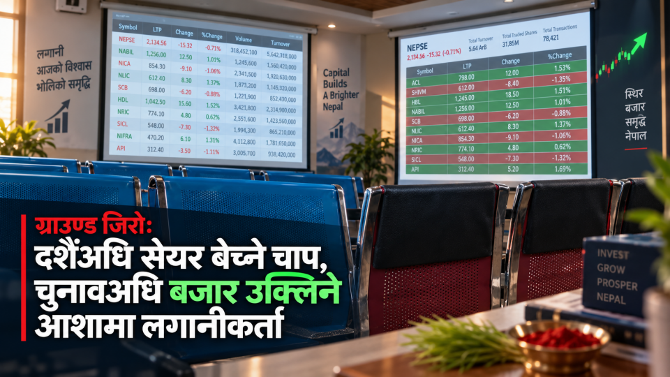 ग्राउण्ड जिरोः दशैं खर्च जुटाउन सेयर बिक्रीको चाप, चुनावअघि बुल आउने आशामा लगानीकर्ता