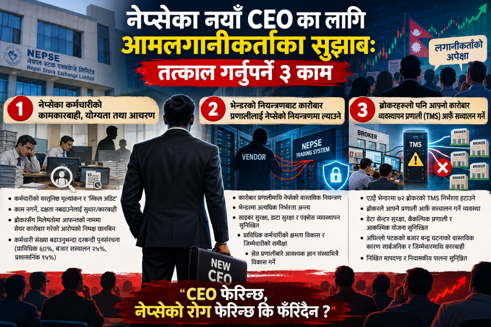 नेप्सेका नयाँ सीईओलाई लगानीकर्ताको ३ सन्देश: कर्मचारी शुद्धीकरणदेखि भेन्डरको ‘कब्जा’ तोड्नेसम्म