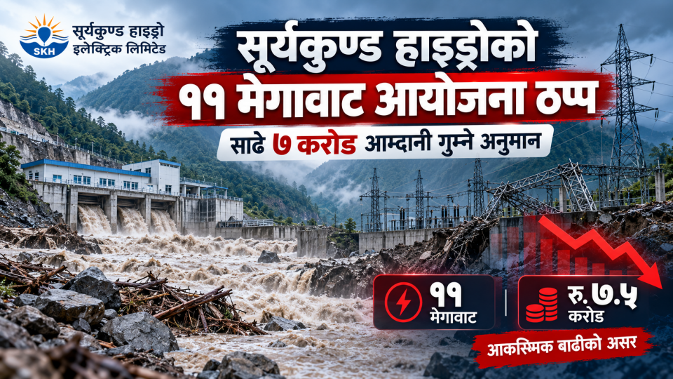 सूर्यकुण्ड हाइड्रोको ११ मेगावाट आयोजना ठप्प, साढे ७ करोड आम्दानी गुम्ने अनुमान