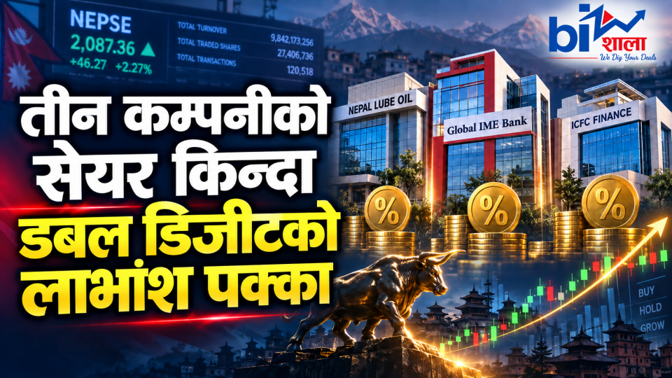 डबल डिजीटको लाभांश चाहियो ? आज यी तीन कम्पनीको सेयर खरीदमा छ अवसर