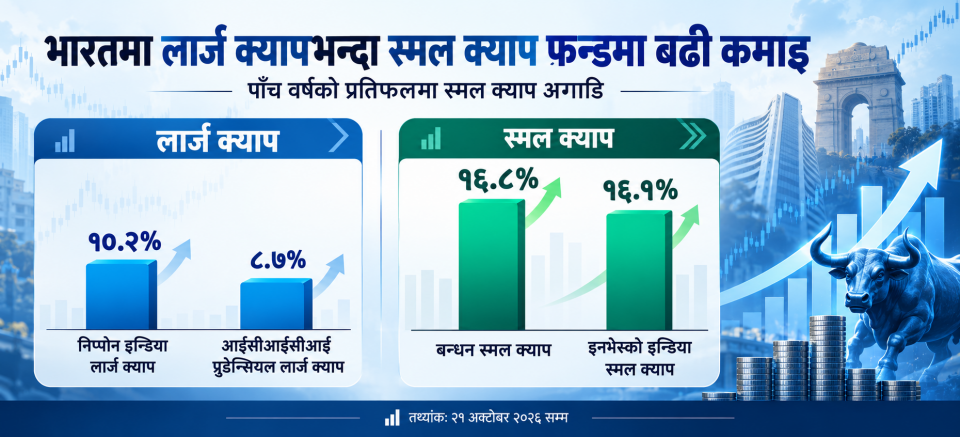 लार्ज क्यापभन्दा स्मल क्याप फन्डमा बढी कमाइ,पाँच वर्षमा १६ प्रतिशतसम्म रिटर्न