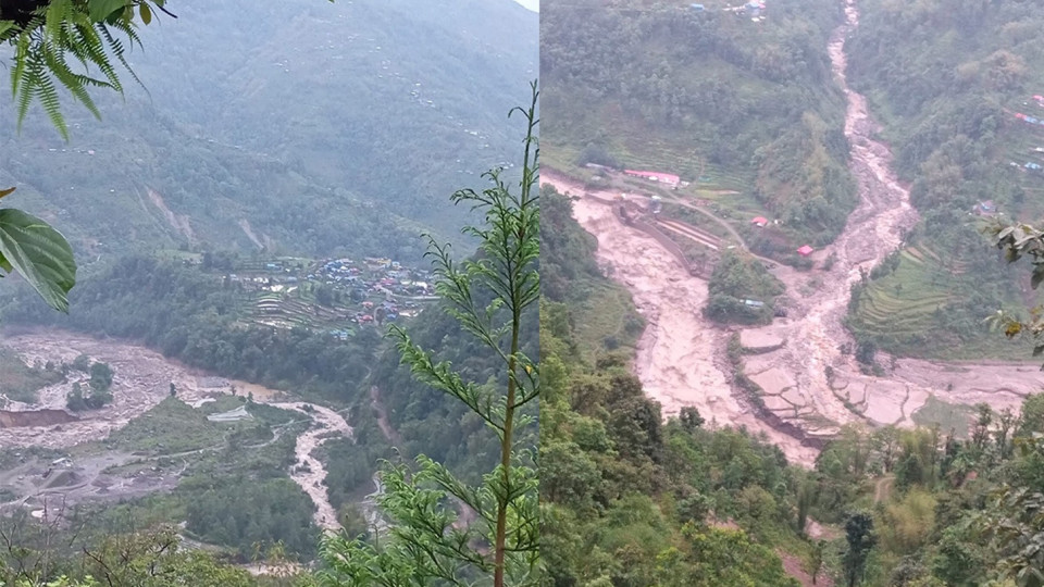 पाँचथरको याङवरकमा बाढी–पहिरोको कहर, बस्तीदेखि पूर्वाधारसम्म ठूलो क्षति